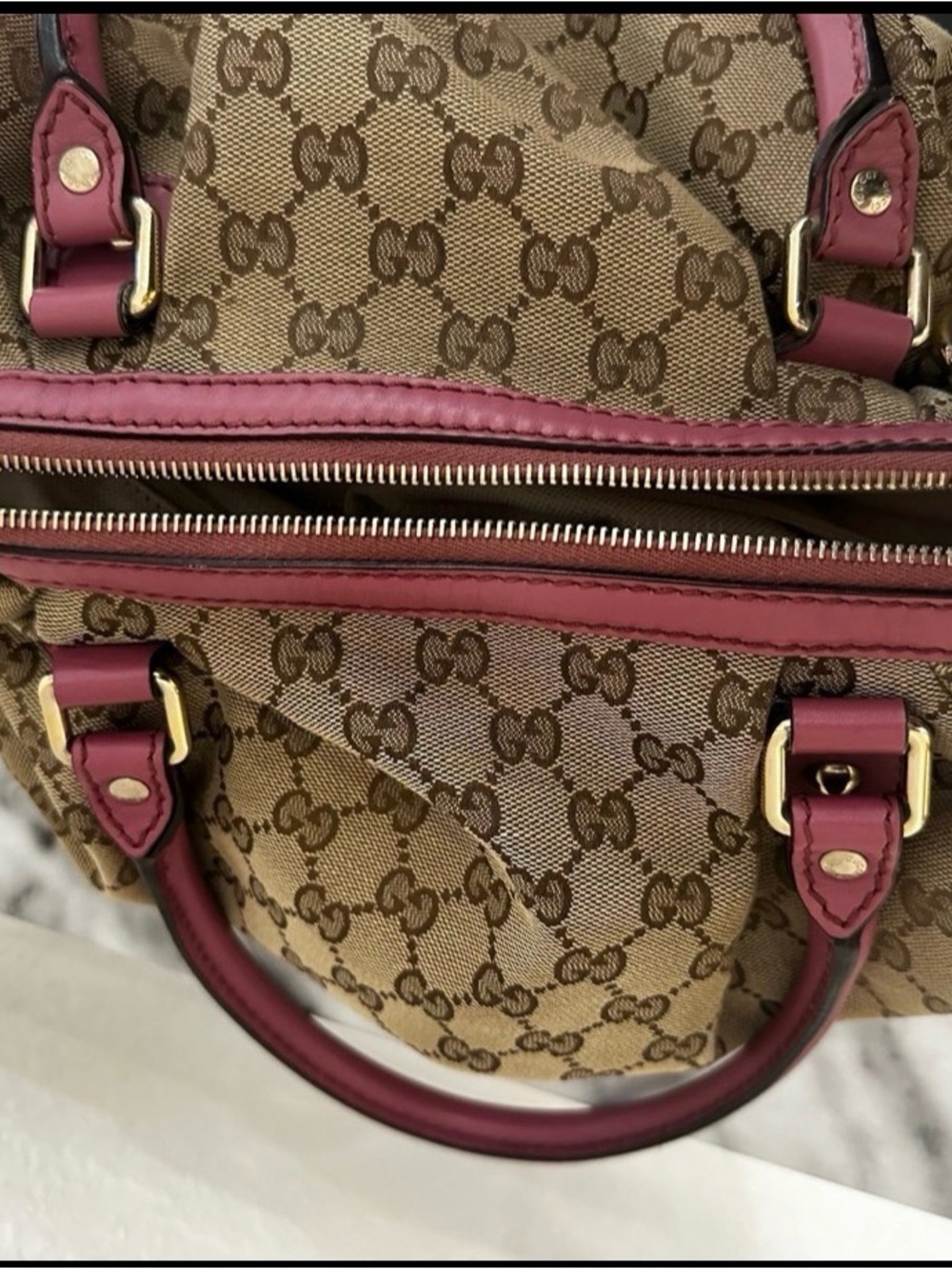 Authentic Gucci Brown GG Canvas Tote with Pink Leather Trim Pristine Condition - Picture 11 of 12